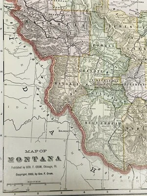 Antique Montana Map 1902 Billings Missoula Billings Bozeman Original 14” X 22” - Image 1 of 4