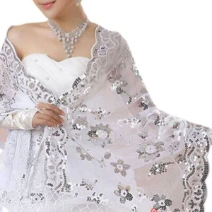 New Bride Wedding Dress Women Cheongsam Shawl White Lace Embroidered Sequins Lon - Picture 1 of 8