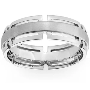 Men's 7mm Modern Link Edge Wedding Ring in White, Yellow, or Rose Gold - Picture 1 of 9