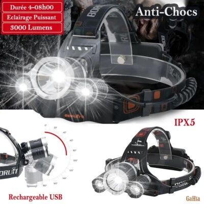 Faro Delantero Potente Gran Luces 3000 Lumen Recargable Anti los Tirones - Imagen 1 de 4