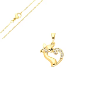Collier Enfant - Chaîne et Pendentif - Chat - Cristal - Plaqué Or Jaune 750/1000 - Foto 1 di 4
