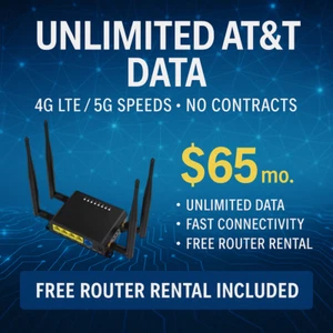 DONNÉES ILLIMITÉES AT&T PLAN HOTSPOT - 65 $ / MOIS ! LOCATION DE ROUTEUR GRATUITE - Photo 1 sur 2