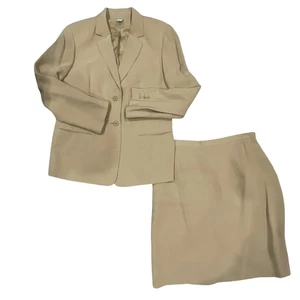Ann Taylor Silk Suit Set Women's Size 14 Skirt Blazer Two Piece Beige - Picture 1 of 10