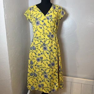 Banana Republic Factory Wrap Dress Yellow Floral Midi Womens Size 8 Petite NWT - Picture 1 of 13