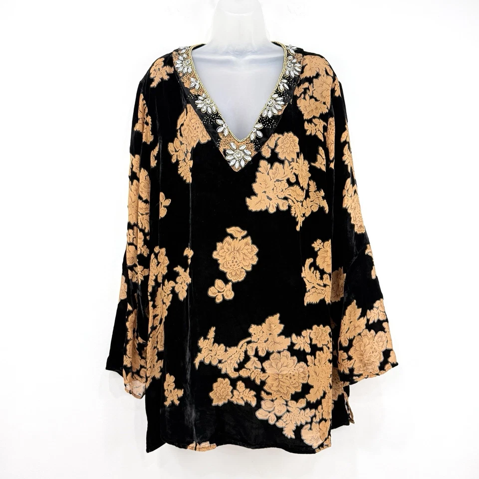 Top Soft Surroundings 3XL Floral Terciopelo Burnout Mezcla de Seda Adorno Capricho Foto 1 de 4