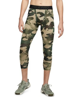 Nike Hombres Pro Dri-FIT Camuflaje Entrenamiento 3/4 Leggings Jade/Marrón-Pequeño Foto 1 de 4
