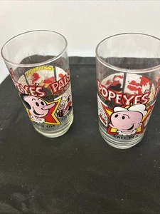 2 Vintage 1979 Swee' Pea/Olive Oyl Popeye's Pals Gläser berühmtes gebratenes Huhn - Bild 1 von 5