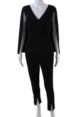 Mono negro halo para mujer con cuello en V frontal completo con cremallera sin mangas con capa trasera negro 2 Foto 1 de 4