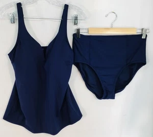 Lands End Womens Medium Top 8 Bottoms 10 Solid Navy Blue Tankini Swimsuit - Picture 1 of 12