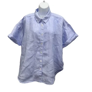 J Crew Linen Shirt Women L Blue Baird McNutt Irish Relaxed Boxy Top Short Sleeve - Picture 1 of 9