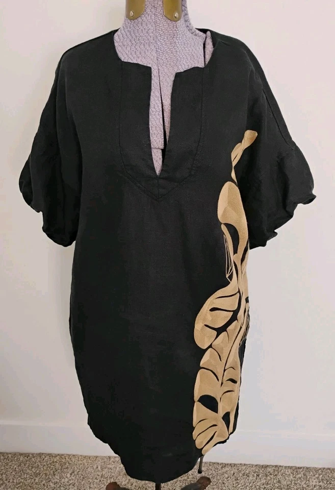 Mini Vestido Para Mujer BANANA REPUBLIC Botanica Bordado Negro Lino Tropical Foto 1 de 4