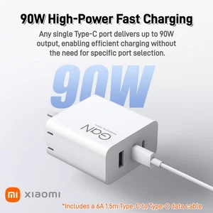 Kit Cargador Rápido Triple Puerto GaN Original Xiaomi 90W 2 Puertos Tipo-C 1 Puerto USB-A - Imagen 1 de 10