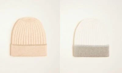 Nuevo gorro tejido plegable acanalado blanco rosa Ann Taylor para mujer talla única Foto 1 de 3