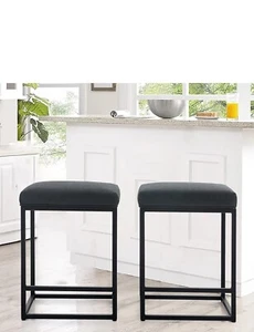 ALPHA HOME 24" Bar Stool Counter Height Bar Stools with Footrest Pu Leather Cafe - Picture 1 of 4
