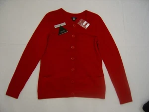 PRIVE 2 strati 100% cashmere spesso maglione donna piccolo S bottoni cardigan rosso difetto - Foto 1 di 12