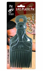Titain 3 Pack Plastic Afro Pik Comb #7754 - Picture 1 of 1