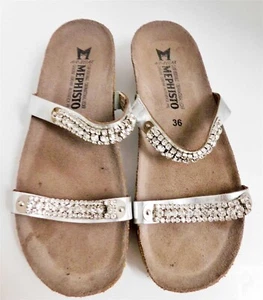 Sandalias Mephisto Ivana Star Slides cuero plateado cristal joyas correas talla 36 - Imagen 1 de 5