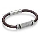 Fred Bennett Gents Stainless Steel Brown Leather Wrapped Bracelet B4555
