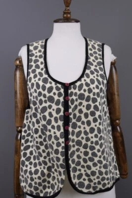 GUDRUN SJODEN Beige Leopard Print Wool Knit Vest Cardigan Size L - Image 1 of 4
