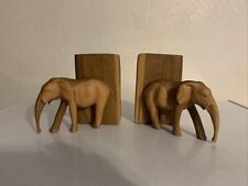 Vintage Hand Carved Solid Hard Wood Elephant Bookends India