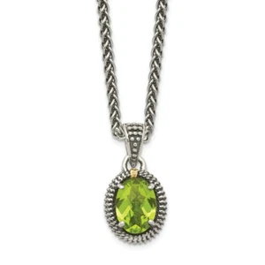 14k/Silver Two-Tone Sterling Silver 14ky Peridot Oval Necklace 18 inch - Picture 1 of 2