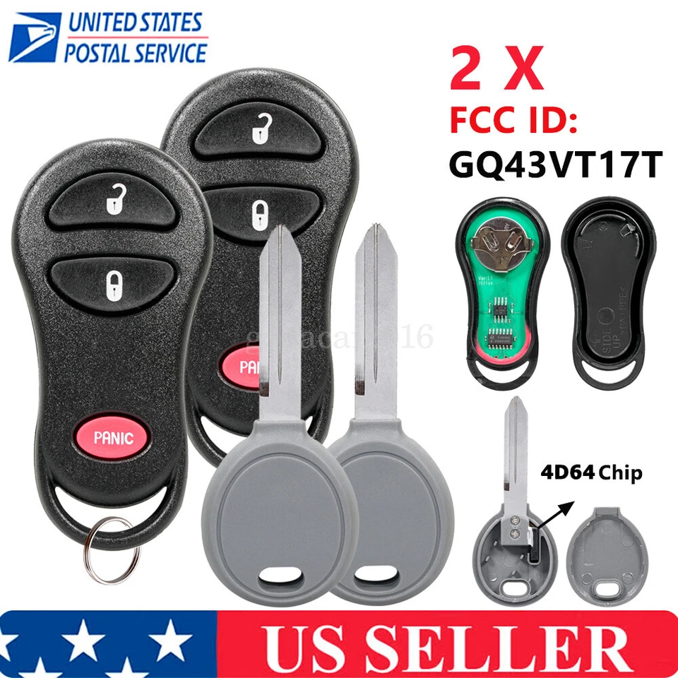 2 para Dodge Durango 2001 2002 2003 mando a distancia llavero GQ43VT17T + llave Foto 1 de 4