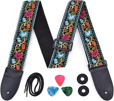 CLOUDMSUSIC Correa de Guitarra Acústica Clásica Bajo Eléctrico 2" Correa Ancha con Jac Foto 1 de 4