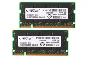 Crucial 2GB 2X 1GB DDR PC2700 DDR333MHz 200pin SODIMM Laptop Notebook Memory,RAM - Picture 1 of 8