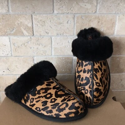 UGG SCUFFETTE II BUTTERSCOTCH PANTHER КОРОВА ВОЛОС МЕХА МАНЖЕТЫ ТАПОЧКИ РАЗМЕР 9 ЖЕНЩИН - Изображение 1 из 4