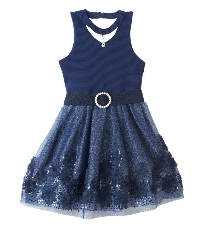 Vestido roseta BEAUTEES 10 azul marino ajustado y acampanado nuevo con etiquetas $58 Foto 1 de 1