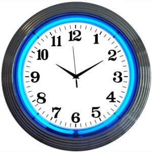 Reloj de neón estándar cromado azul LED 15" decoración de pared 8CHRCB - Imagen 1 de 1