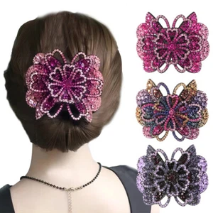Chic Party Flower Crystal Rhinestone Flower Barrette Hair Clips Pins Hair Clip - Picture 1 of 19
