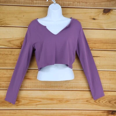 Top corto Forever 21 manga larga cuello en V para mujer talla XL púrpura mezcla de algodón nuevo con etiquetas Foto 1 de 4