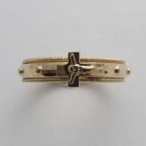 RG1419 Rosary Ring 18K Solid Gold Rose Cross Spinning Size 5~11 1/2 - Picture 1 of 3