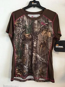 BERNE LADIES ASPEN PERFORMANCE SHORT SLEEVE TEE SIZE L CAMO REAL TREE BROWN NWT - Picture 1 of 7