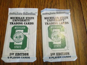 NUEVO/ANTIGUO STOCK 2 PAQUETES ~ TARJETAS COLECCIONABLES DE LA UNIVERSIDAD ESTATAL DE MICHIGAN ~ 1ª EDICIÓN ~ 16 TARJETAS - Imagen 1 de 4