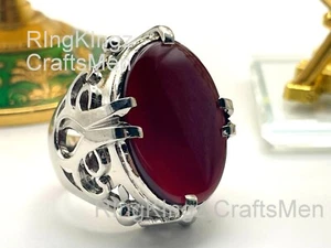 Handcrafted Aqeeq Men Ring Natural Carnelian Agate Stone Size 9 Natural Gemstone - Picture 1 of 10