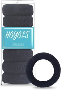 Large Thick Hair Ties, Black Ponytail Holder Seamless Hair Bands Cotton Stret... - Picture 1 of 13