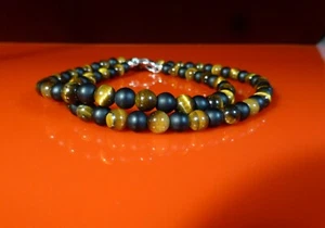 Matte Onyx / Tigers Eye Necklace Therapeutic Gemstone - Picture 1 of 3