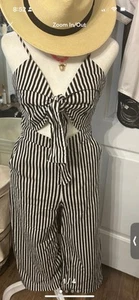 Alpha & omega Striped cutout Bow jumpsuit small - Picture 1 of 5