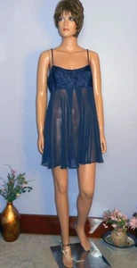 Camisón Babydoll Victoria’s Secret Azul Marino Jacquard y Gasa, L - Imagen 1 de 9
