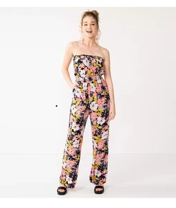 Jumpsuit Gr. Small SO ärmellos gesmokt weites Bein geblümt - Bild 1 von 7