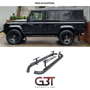 SIDEBARS FOR LAND ROVER DEFENDER 110 TUBULAR ALL BLACK FIRE & ICE STYLE 2003-16 - Picture 1 of 12