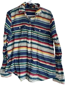 Chaps gestreiftes Western Langarm Hemd mit Knopfleiste Damen Large mehrfarbig LESEN - Bild 1 von 6