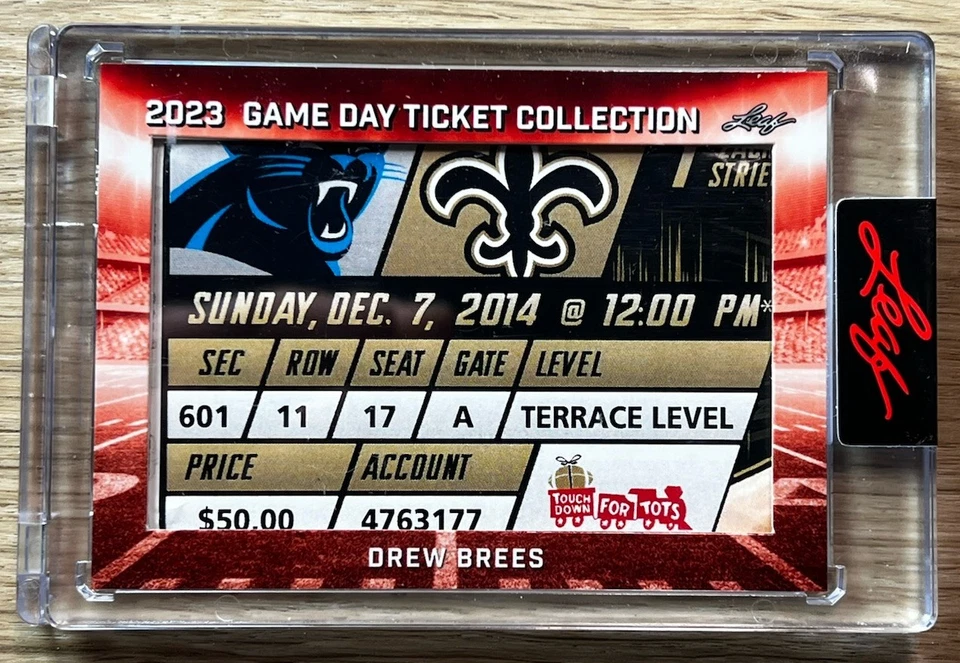 2023 Leaf Game Day Ticket Collection #TC-4 - Drew Brees - Authentic Game Ticket - Image 1 of 4