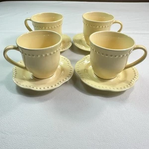 Pottery Barn Emma Coffee Mug /Saucer Set Of 4 Yellow Microwave Safe - Picture 1 of 10