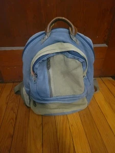 Vintage Perry Ellis Casual/Bus. Canvas Blue/Tan Multi Pocket Laptop Backpack  - Picture 1 of 19