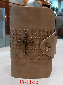 Unisex Biker Skull Gothic wallet Cross (COFFEE) Wallet GIFT PRESENTS MEN WOMEN - Bild 1 von 10
