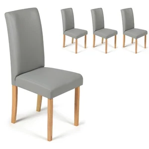 4 Grey Dining Chairs Faux Leather Padded Seat Wood Legs Dining Kitchen Torino - Picture 1 of 6