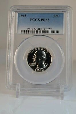 PR68 1963 SILVER WASHINGTON QUARTER PCGS GRADED 25C PROOF RARE UNC. COIN PR 68 - Image 1 of 4